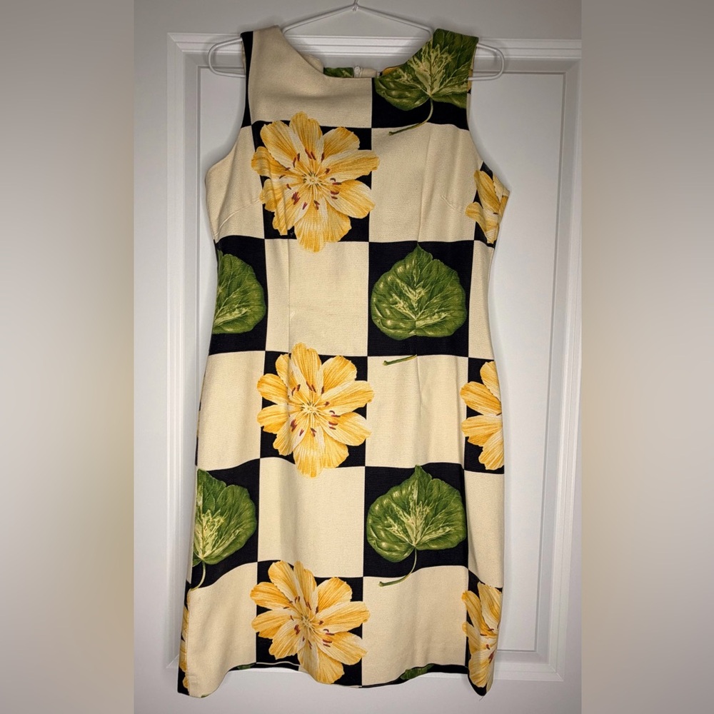 Vintage J. Mclaughlin Sheath Dress Womens Size 6 Cotton Sleeveless Cream/black